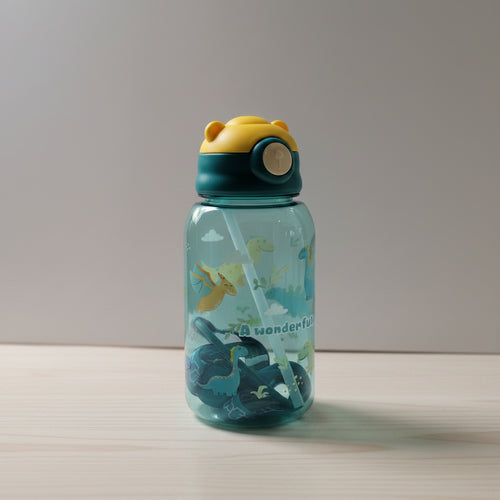 Children's water bottle with sea creature design on a white background